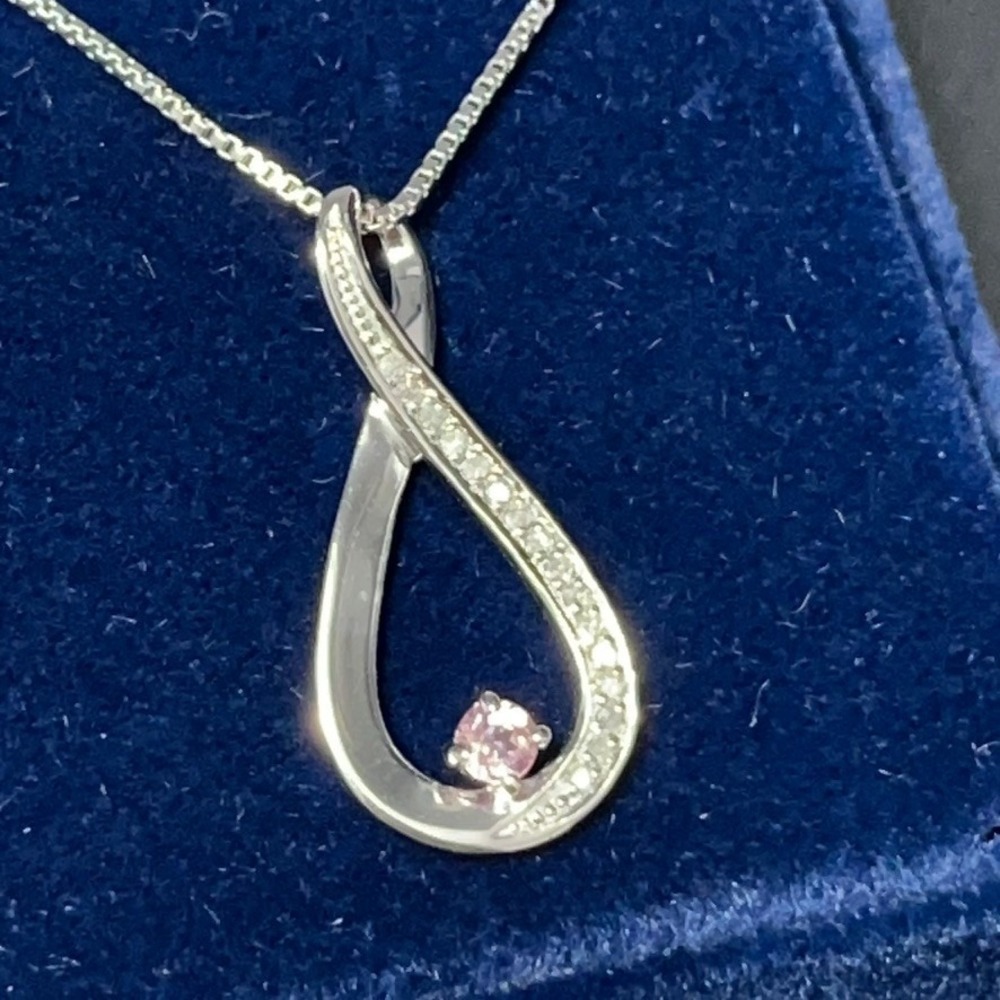 Danbury Mint Birthstone Diamond Infinity Pendant October Pink Tourmaline 925